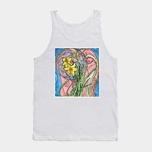 Two Daffodils and Branches Painting in Art Nouveau Style, Pastel Colors Tank Top